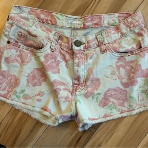 Current/Elliott Rose Print Jean Shorts - Pink and Green
